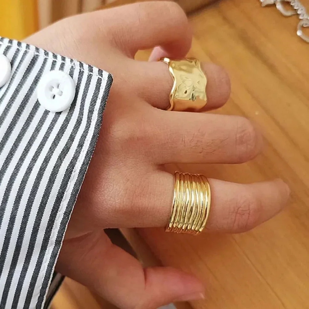 925 Sterling Silver Chunky Gold Statement Ring Thick Wide Minimalist Ring